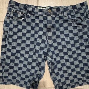 Contender Checkerboard Denim Shorts Men’s Size 40 Blue Skate Streetwear